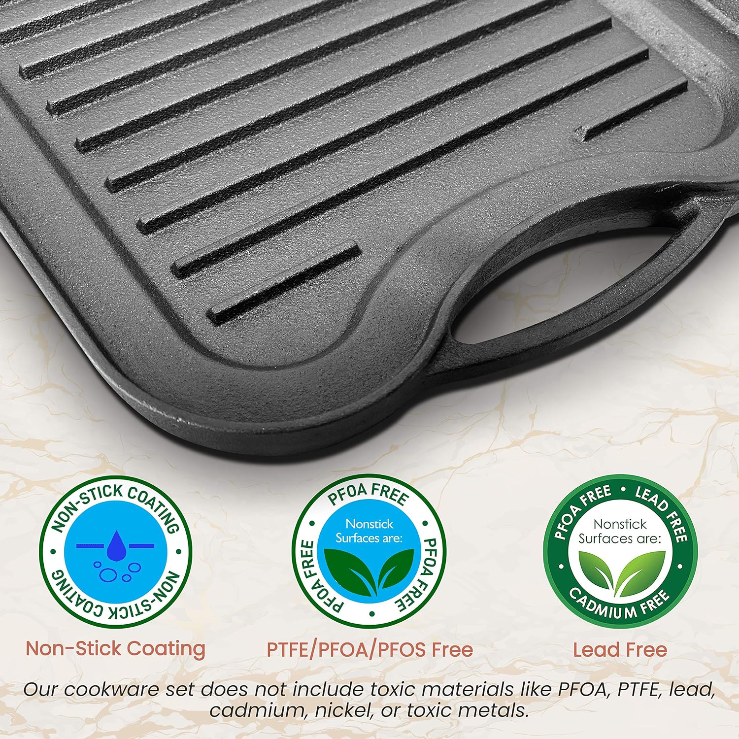 NutriChef Reversible Plate-PFOA & PFOS Free Oven Safe Flat Cast Iron Skillet Griddle Grilling Pan w/Scraper for Electric Stovetop, Ceramic NCCIRG64, BLACK