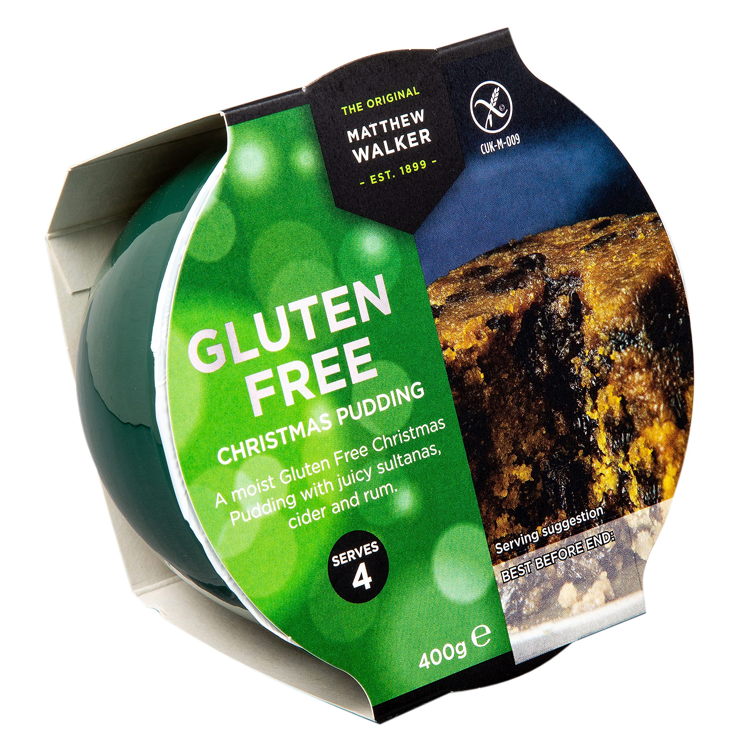 Matthew Walker Festive Christmas Pudding 400 g (Pack of 1) – Vegan & Gluten Free - A Rich And Moist Pudding Made With Traditional Recipes – Perfect For Family Gatherings And Inclusive Festive Dining