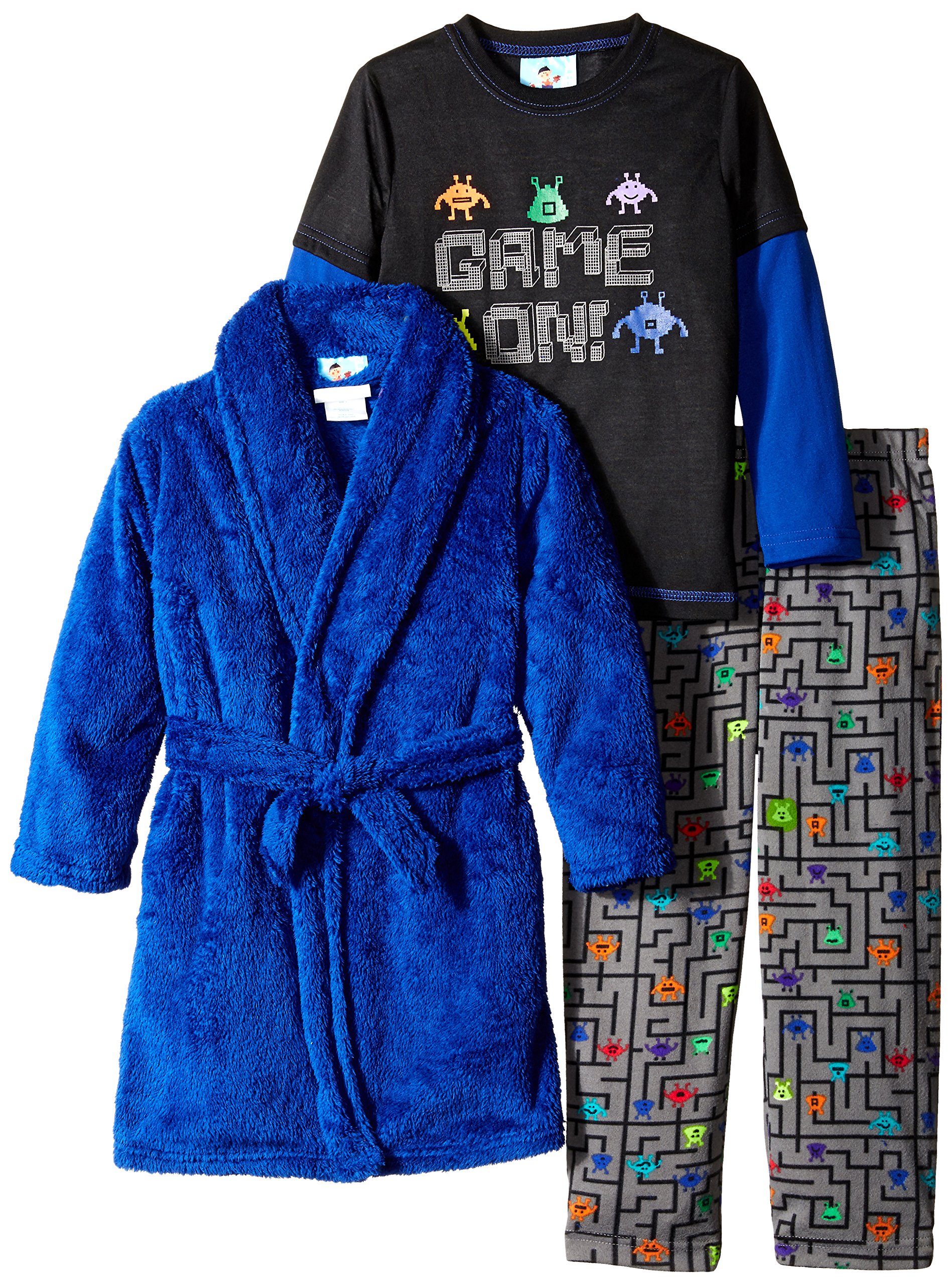 Bunz Kidz Boys' Little 3 Piece Game On Robe and Pajama Set, Royal Blue, 4, Royal Blue, 4