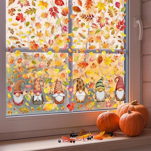 Miniatura 4 de Decoración de otoño para ventana, decoración de Acción de Gracias, de doble cara, reutilizable, despegar y pegar, extraíble para vidrio, sala de