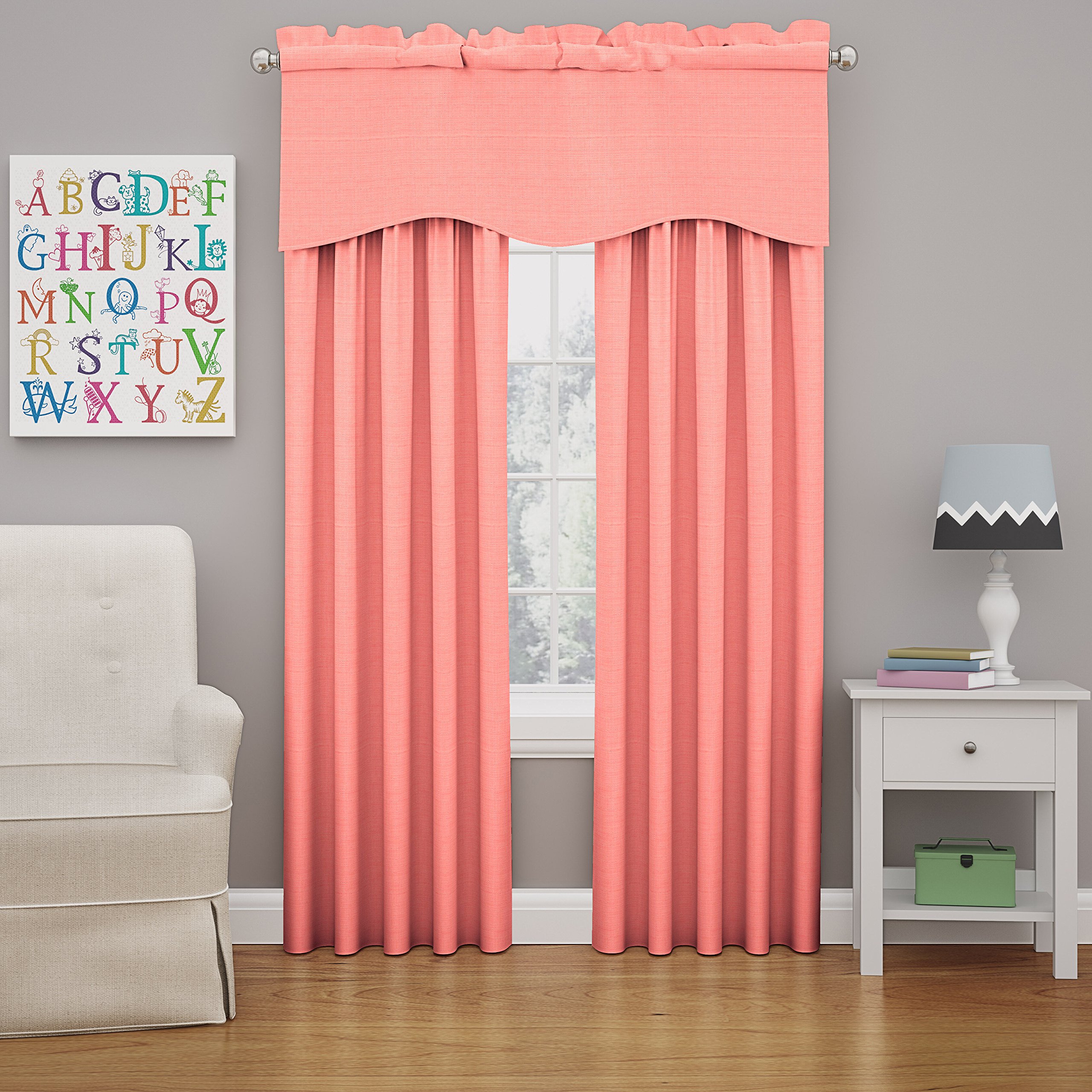 ECLIPSE Kendall Modern Scalloped Valance Rod Pocket Window Curtain for Kitchen or Bathroom 42" x 18", Coral - Image 2