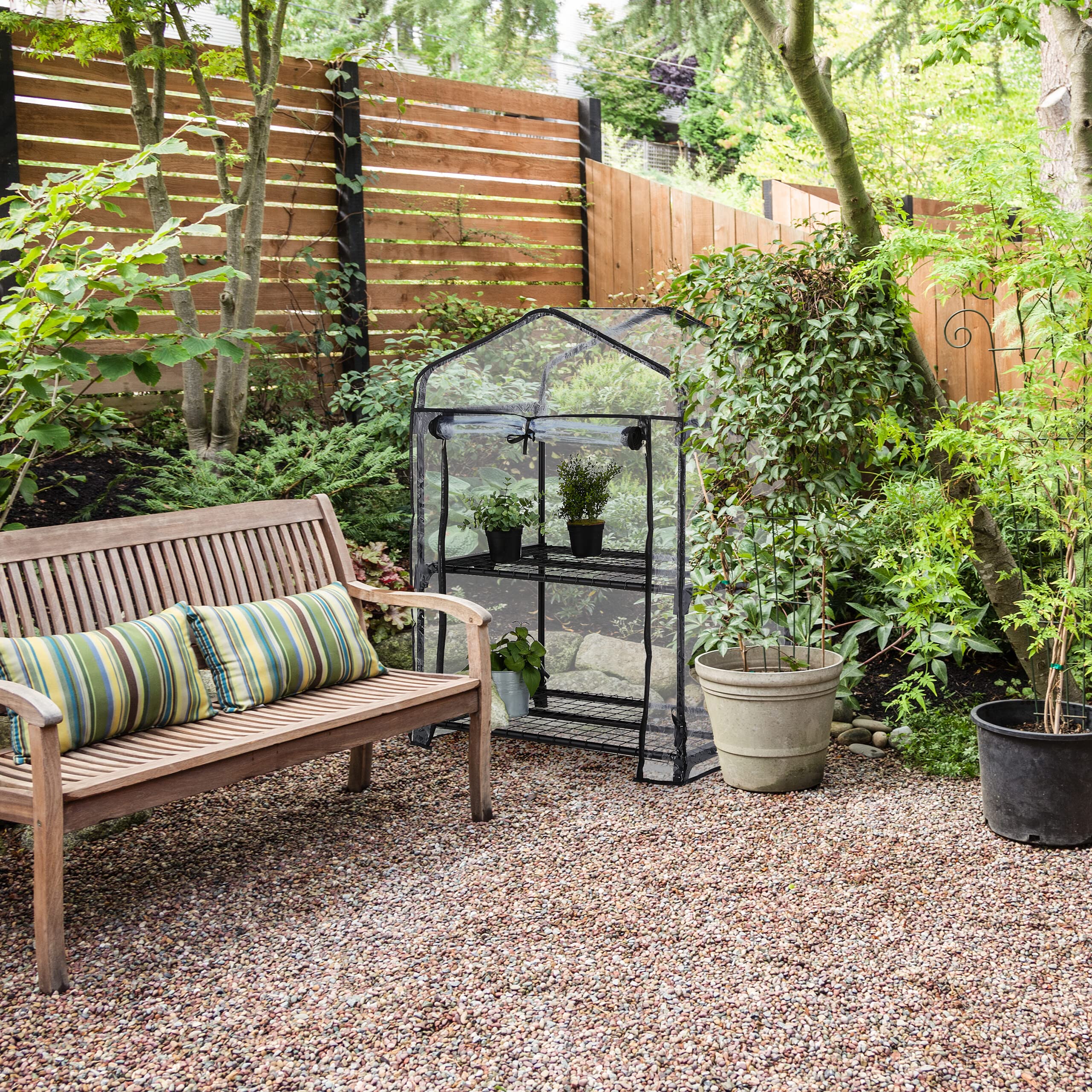 Relaxdays Serra per Il Balcone, a 2 Piani, HLP 94 x 67 x 49 cm, in Acciaio e Telo in PVC Giardinaggio, Trasparente Nero