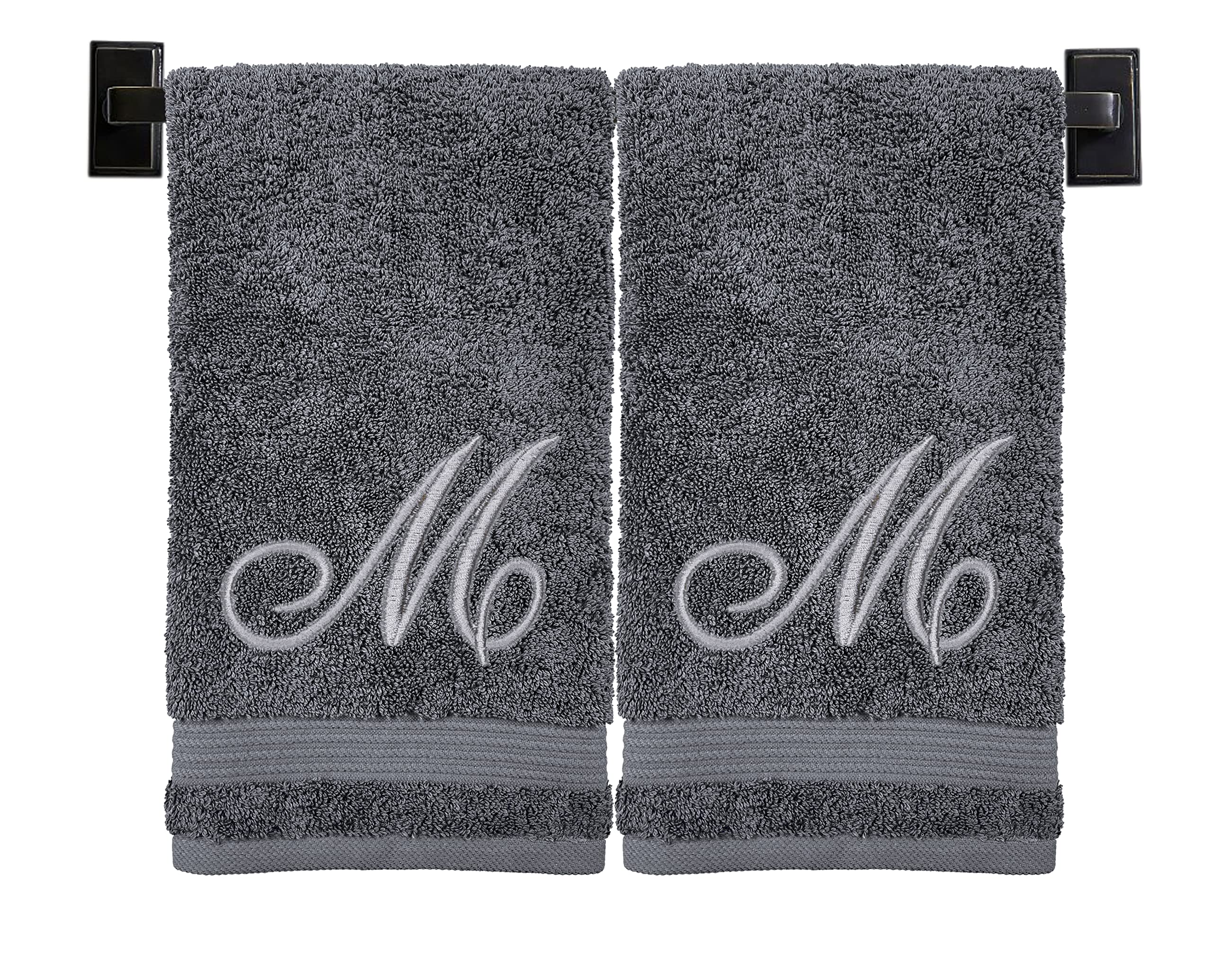 Custom Luxury Towels Monogrammed Hand Towels for Bathroom | Luxury Cotton Turkish Towels | Embroidered in USA | Set of 2 | Choose Set Color and