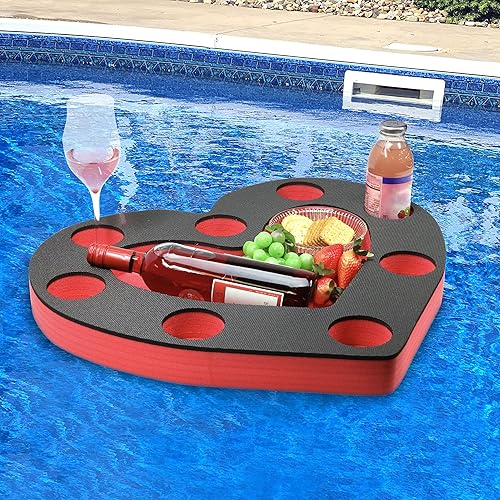 Polar Whale - Soporte para bebidas con forma de corazón color rojo y negro bandeja flotante para piscina o playa o fiesta flotador de salón de