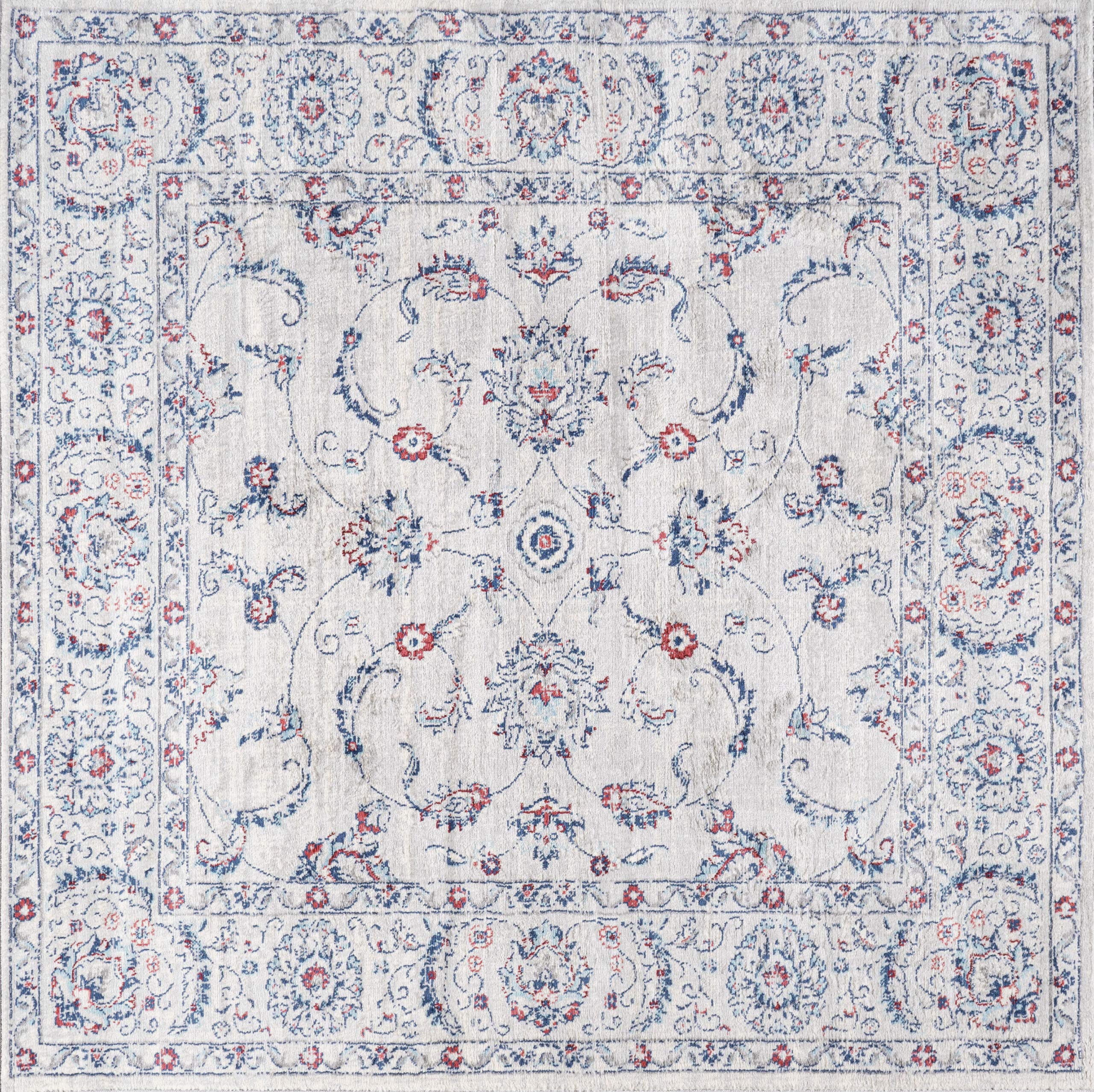 JONATHAN Y MDP107A-6SQ Modern Persian Vintage Indoor Area-Rug Country Easy-Cleaning Bedroom Kitchen Living Room Non Shedding, 6' Square, Light Gray,red