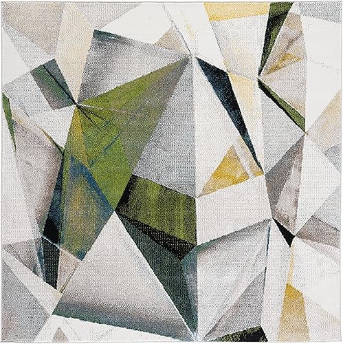 Miniatura 56 de SAFAVIEH Porcello Collection - Alfombra de área de 8 x 10 pies, gris claro y naranja, diseño abstracto moderno, no desprende pelusa y de fácil Gris