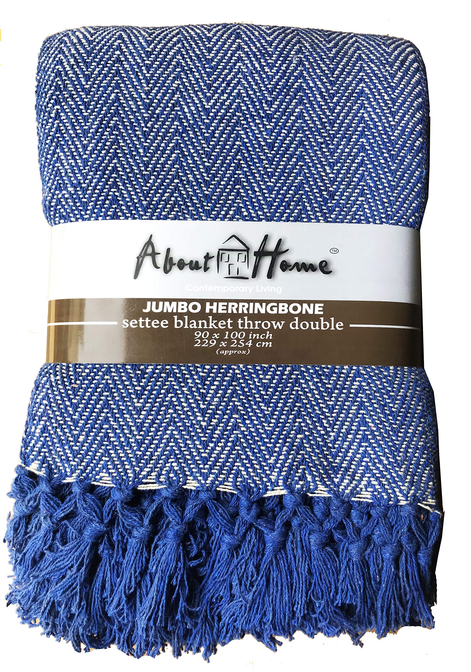 About Home Herringbone Cotton Blanket Throw, Settee Cover (BLUE/natural, 90"x100") โ image 1