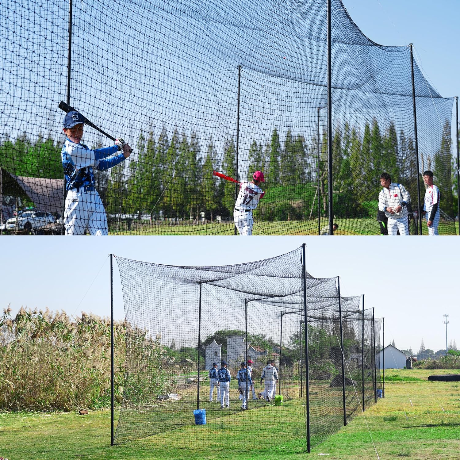 Baseball Batting Cage, 20/35/55/70FT Baseball Nets for Batting Cage，Baseball and Softball Batting Cage Nets for Pitching Training, Outdoor Backyard Batting Cage with Frame