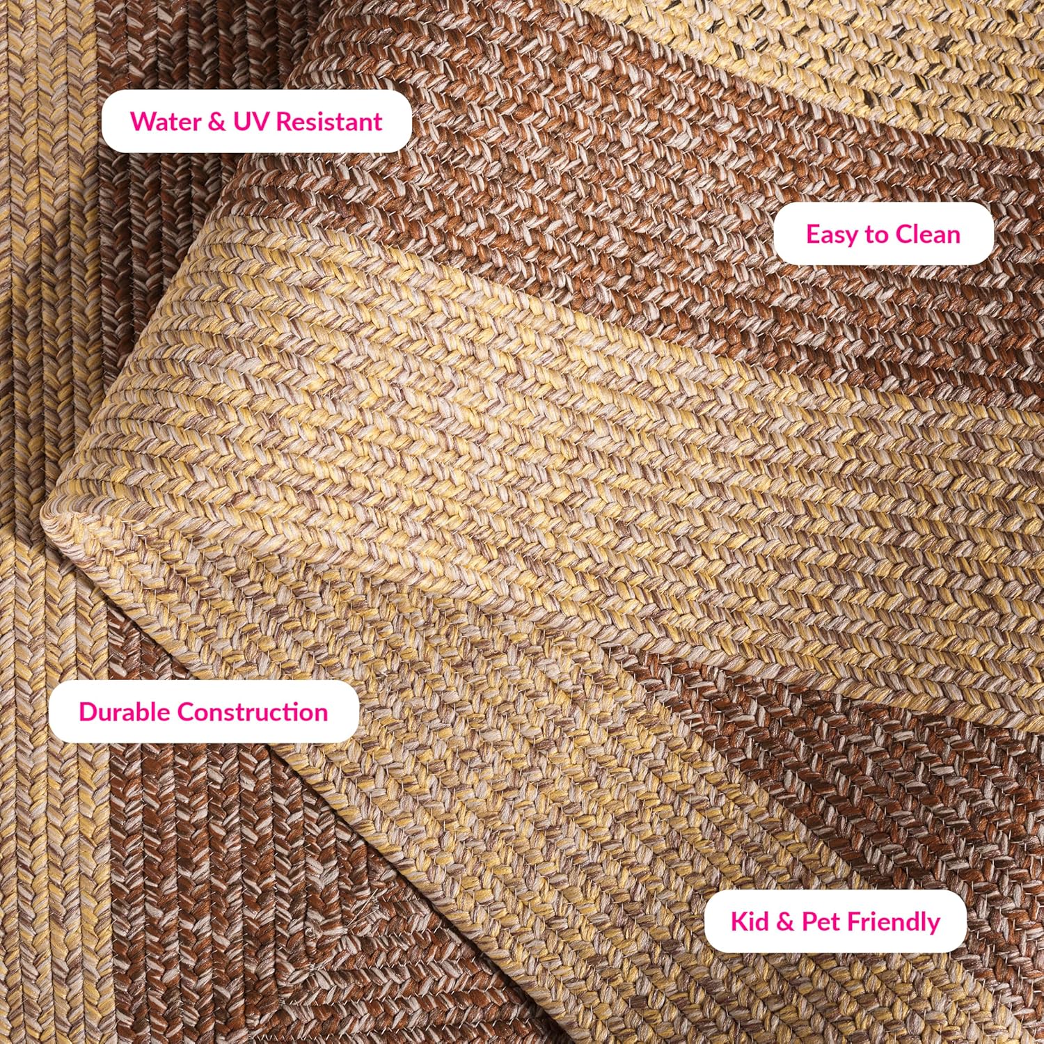 SAFAVIEH Washable Rug Outdoor Braided Collection - 6' x 9', Beige & Brown, Handmade & Reversible, Non-Shedding & Easy to Clean, Ideal for Patio, Backyard, Mudroom (BRD318B)