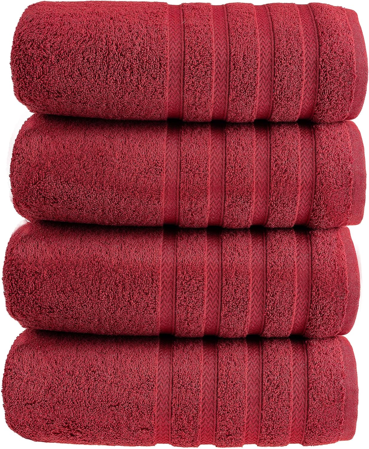 HALLEY Turkish 4 Pack Premium Bath Towels (4 Pieces) 650 GSM Highly Absorbent Super Soft 100% Cotton - 4 Bath Towels (Red)