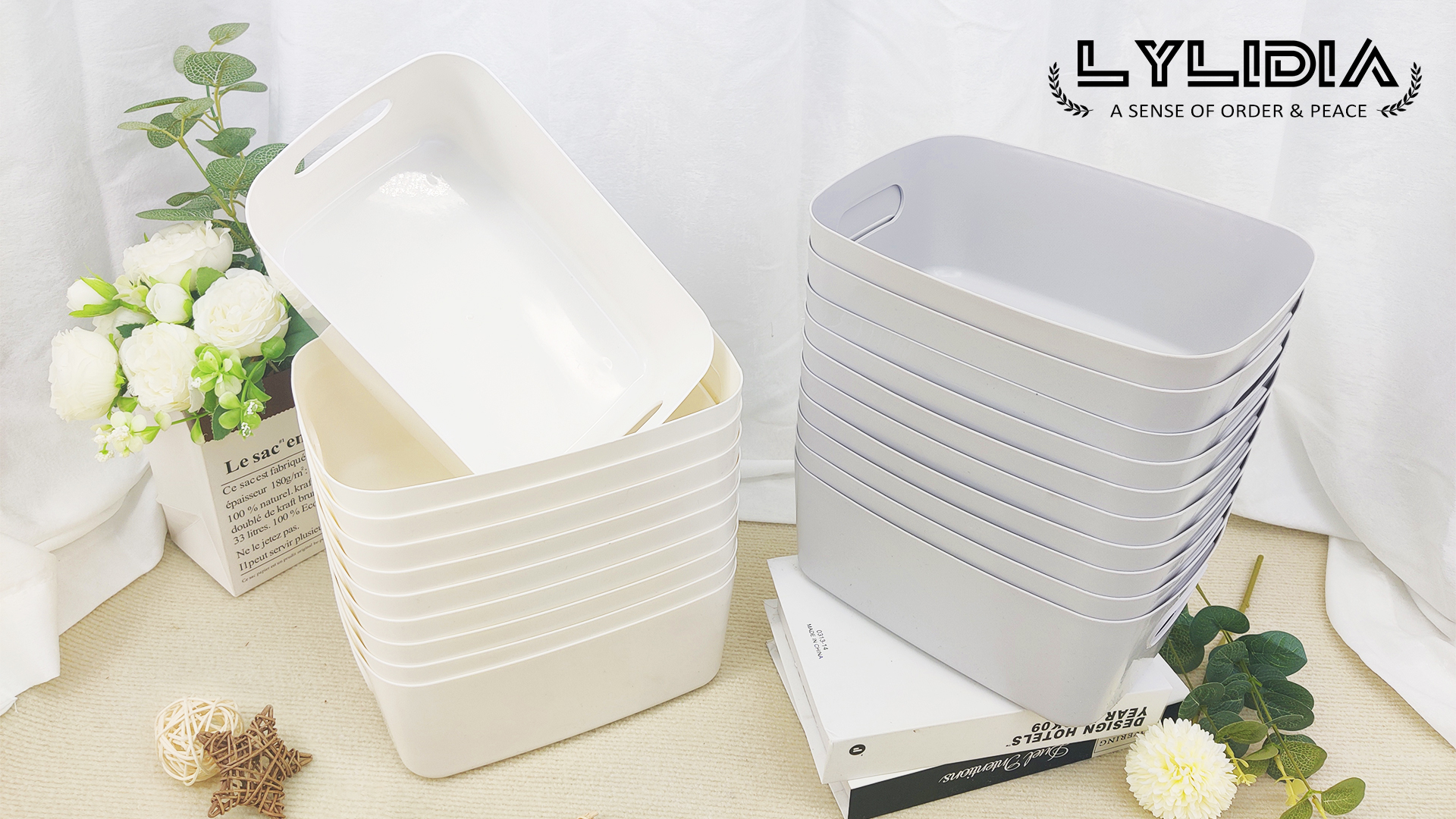 CESTINI PORTAOGGETTI IKEA Branas vimini rattan con maniglie 32 x 32 x 34 cm set di 2 EUR 44,80