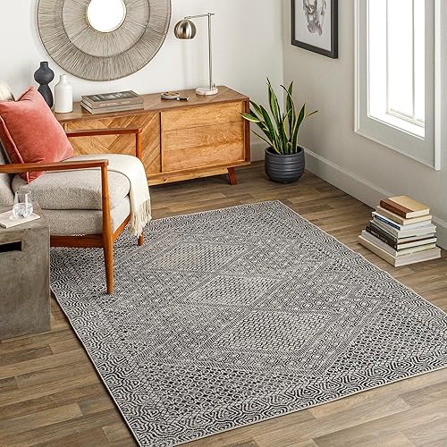 MarkDay - Alfombra lavable de 8 x 10 pulgadas color negro y gris para sala de estar dormitorio o cocina 7 pies 10 pulgadas x 10 pies lavable a