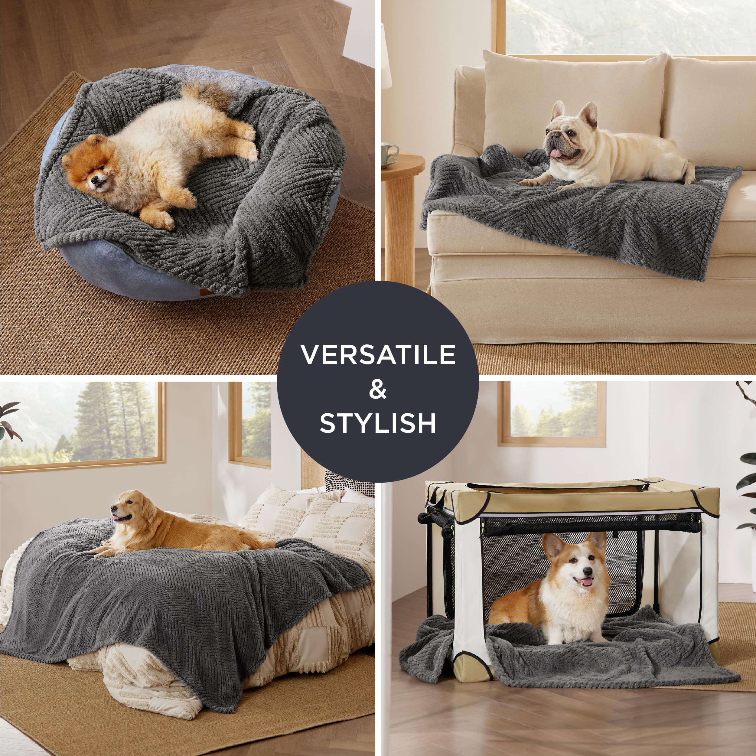 Bedsure Couverture pour Chien et Chat Lavable - 80x60 cm Plaid pour Chien et Chat en Polaire Corail, Douce et Moelleuse, Tapis Chien Lavable, Couverture pour Animaux, Gris foncé