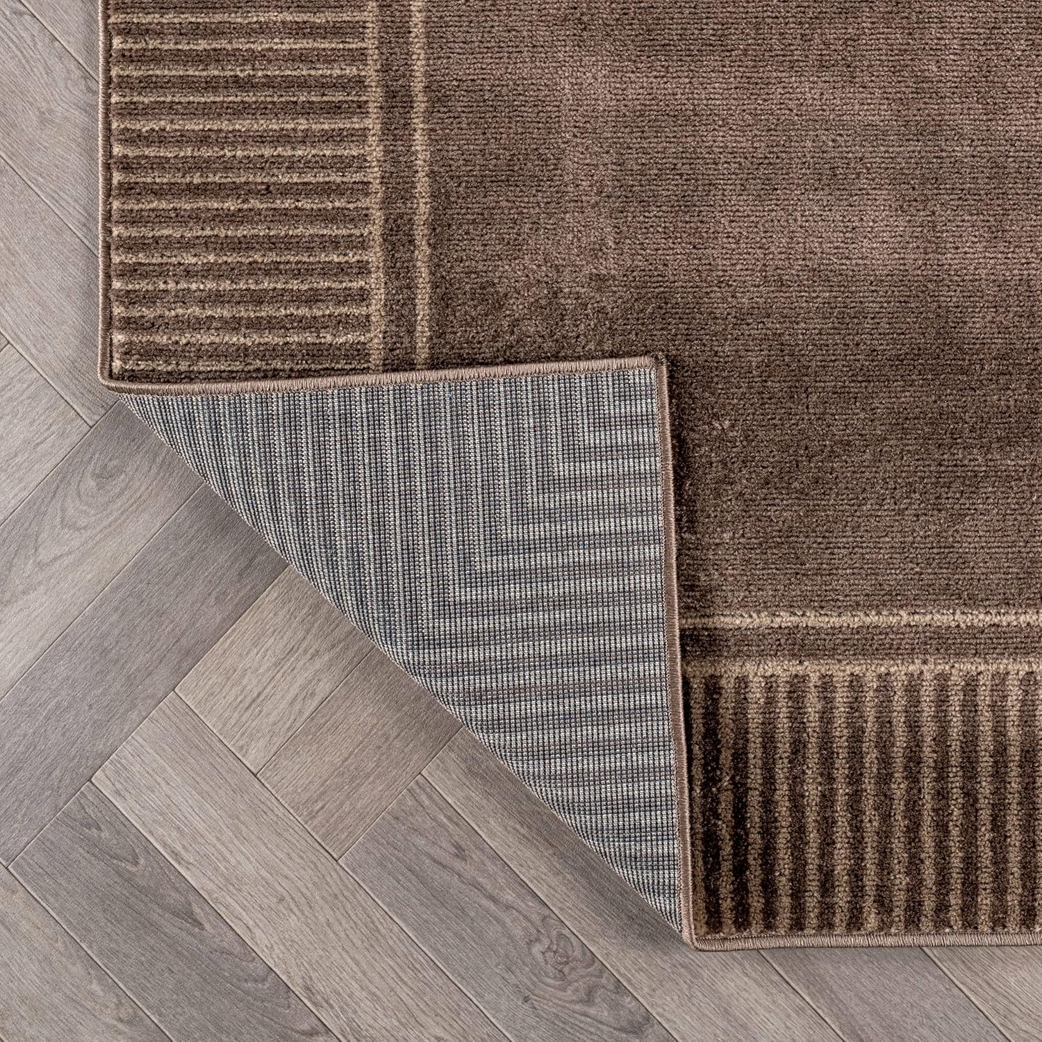 Rugshop Modern Distressed Bordered Indoor Runner Rug for Hallway,Entryway,Kitchen Rug Low Pile Rug with Jute Backing 2' 3" x 12' Brown