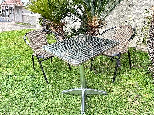 Miniatura 2 de BTEXPERT Mesa de restaurante cuadrada para interiores y exteriores de 27.5 "para patio, muebles de aluminio plateado de acero inoxidable con base