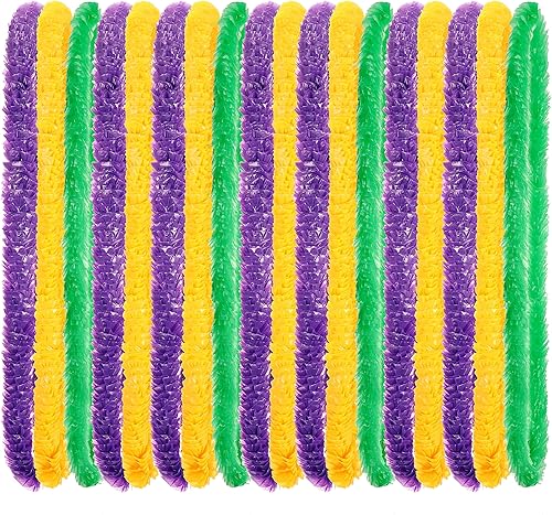 48 collares de Mardi Gras de plástico surtido de Lei morado verde dorado Mardi Gras divertidos y vibrantes collares para fiesta Luau Lei desfile de