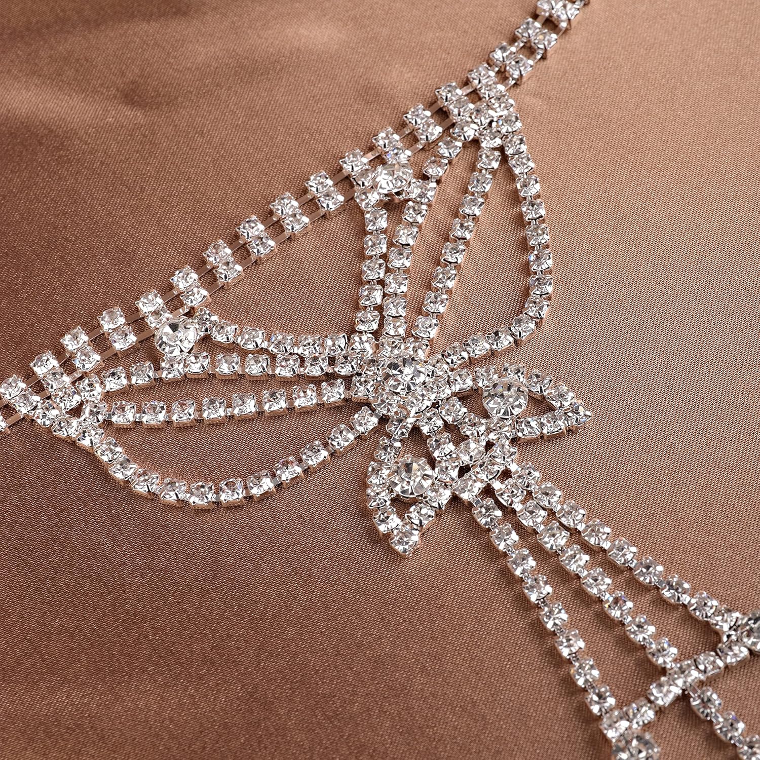 YERTTER Elegant Rhinestone Butterfly Bridal Slave Chain Link Bracelet Silver Gold Crystal Wedding Hand Harness Bangle Finger Rings Adjustable Hand Jewelry Accessories for Women(Style 11) - Image 5