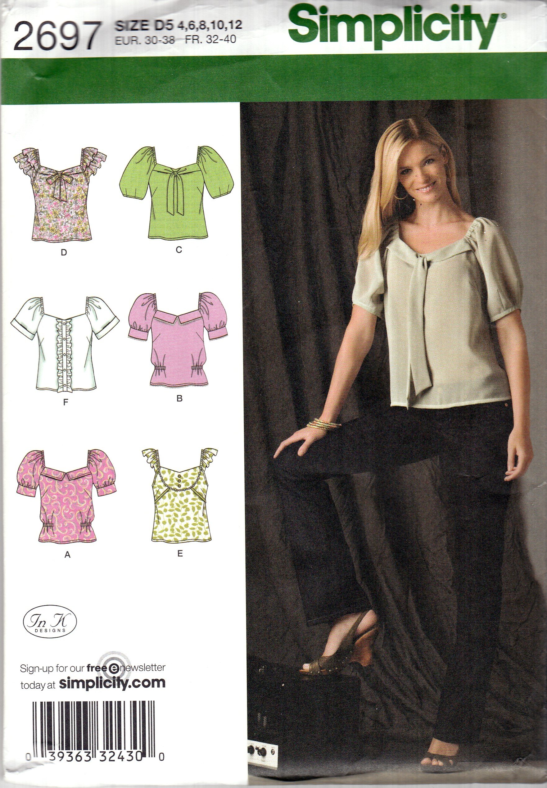 Patron Simplicity 2697 de blouses romantiques vintage taille D5 pour femmes