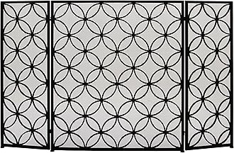 Metal Rectangle Fireplace Screen with Geometric Patterns, 48" x 1" x 30", Black