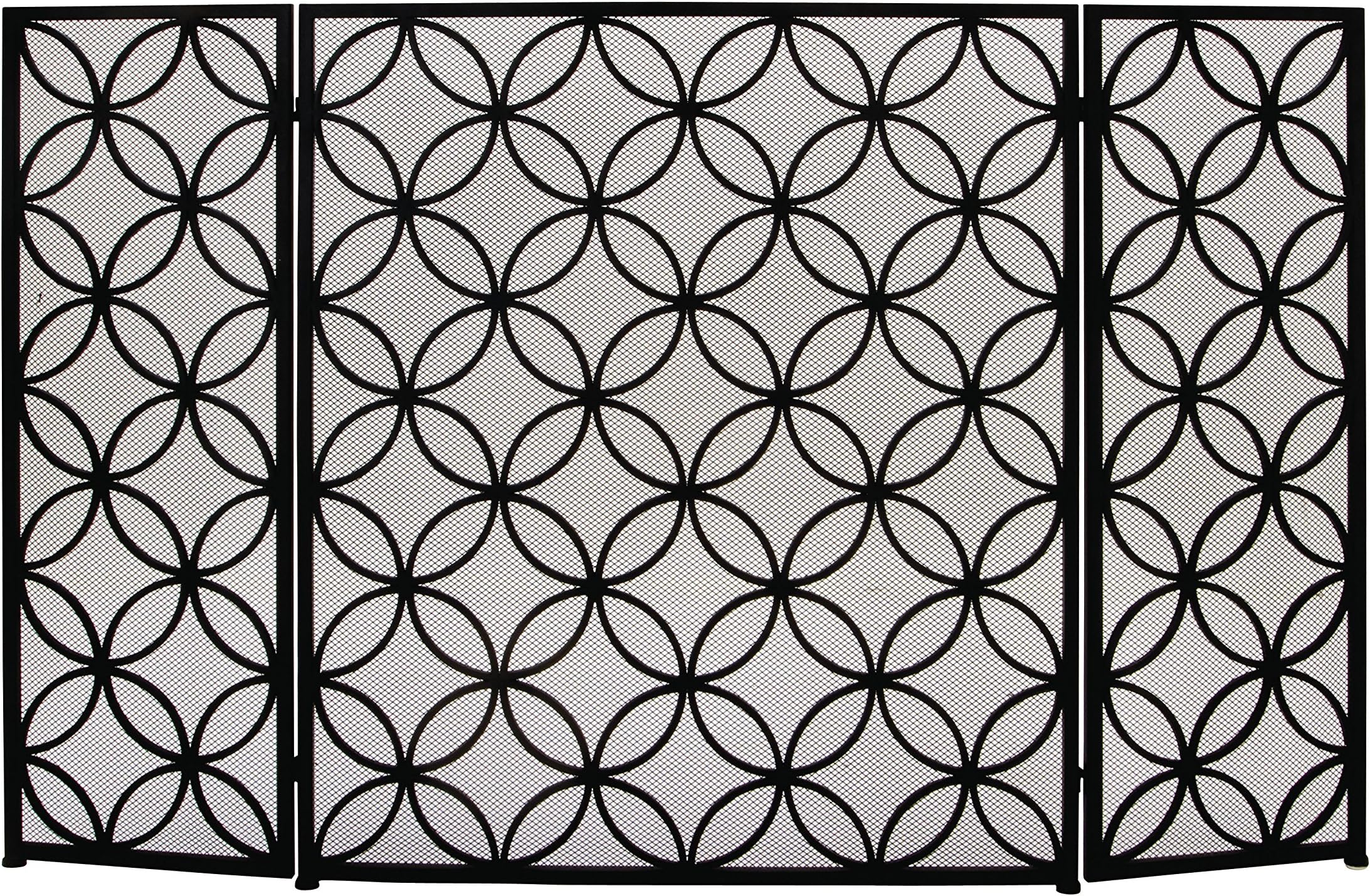 Metal Rectangle Fireplace Screen with Geometric Patterns, 48" x 1" x 30", Black