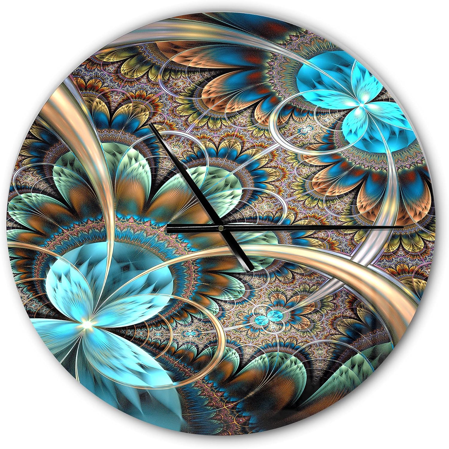 'Light Blue Fractal Flower ' Modern Wall Clock for Home Bedroom Bathroom Office Living Room Decoration