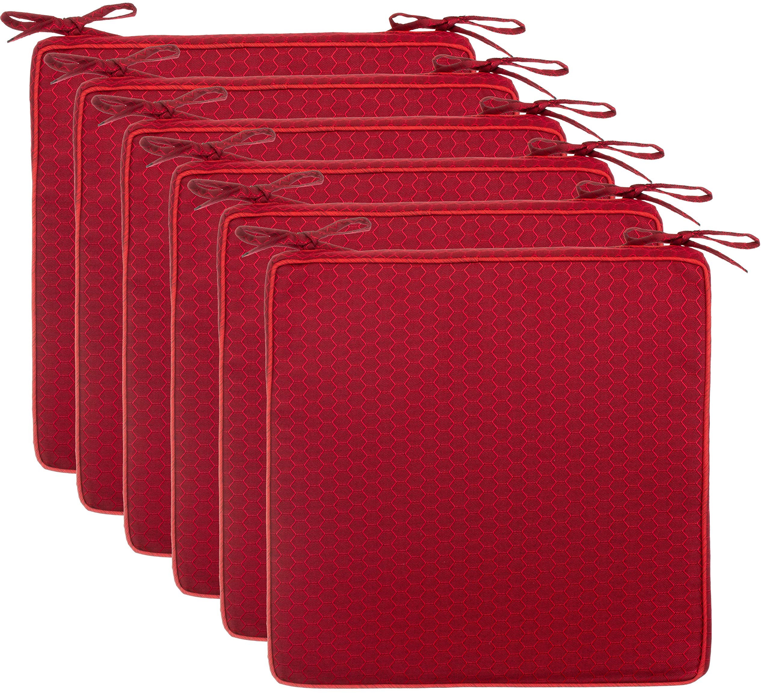 Brandsseller Lot de 6 Coussins de Chaise 40x40x4 cm - Galette de Chaise Hydrofuge avec Liens en Structure alvéolaire – pour l’intérieur et l’extérieur – Cuisine, Terrasse, Jardin – Rouge