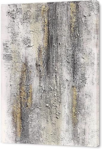 Yihui Arts Lienzo abstracto para pared, textura gruesa, gris con pinturas de lámina dorada, pintadas a mano por artistas profesionales para