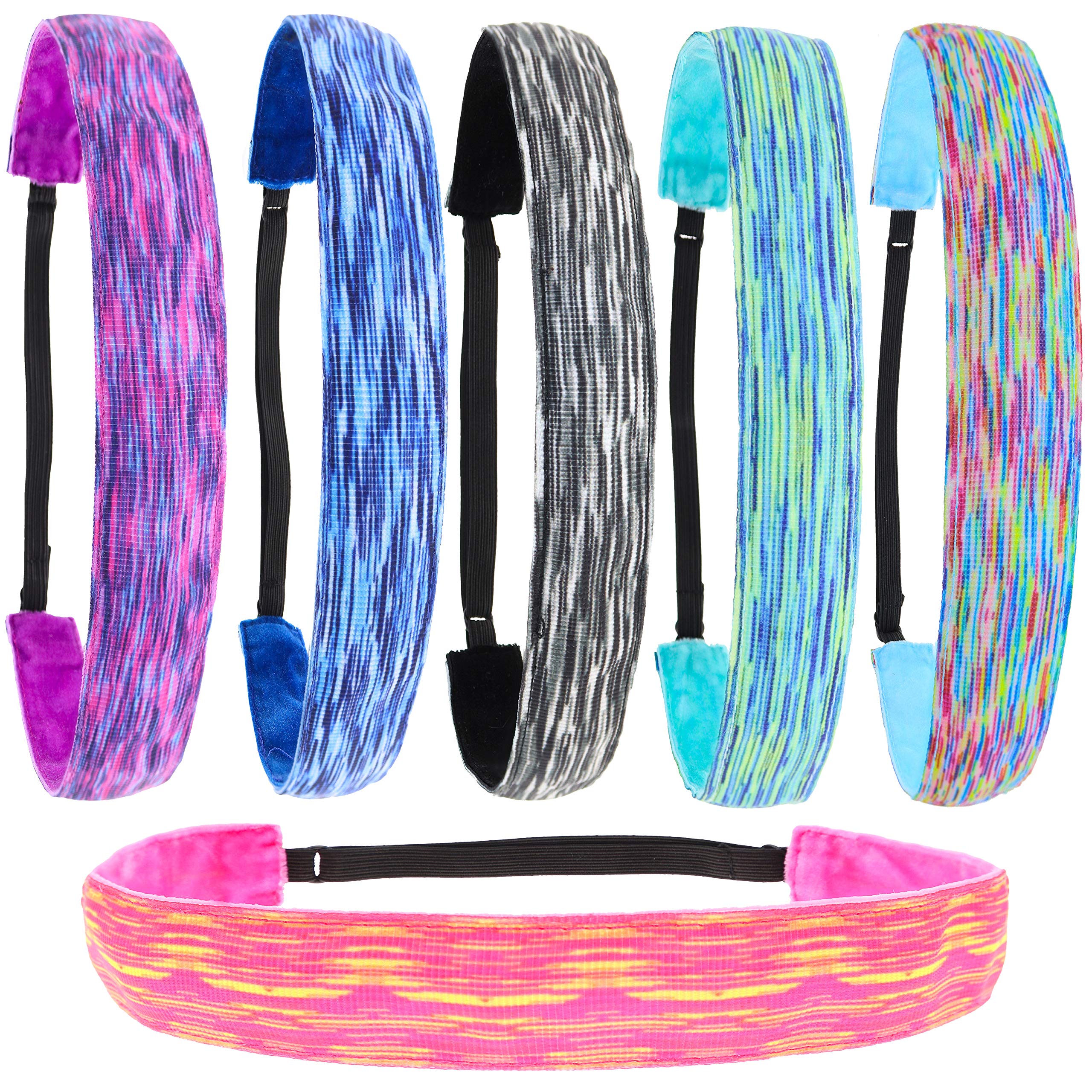 FROG SAC 6 PCS Space Tie Dye Headbands for Women, Adjustable Nonslip Fashion Ribbon Hairband Pack, Comfortable Fit Grosgrain Tie-Dye Head Bands, Tiedye Hair Accessories for Girls