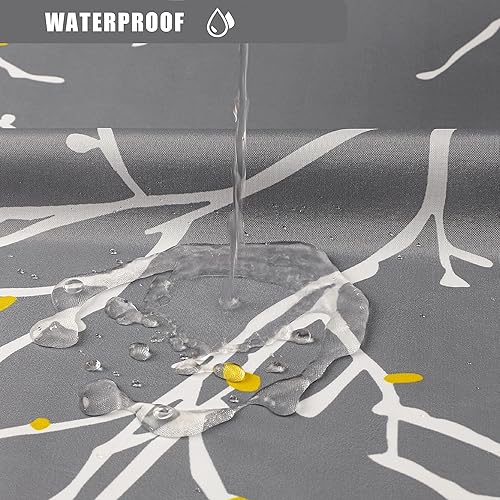 Miniatura 3 de eachope Cortina de ducha de tela gris, cortinas de ducha de tela de poliéster con ramas de árbol blanco para decoración de baño, impermeable y