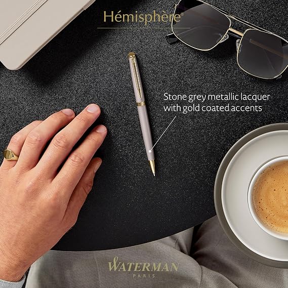 Waterman Hemisphere Ballpoint Pen | Stone Grey (The Understated Edit Collection) | Medium Point with Blue Ink | Gift Box