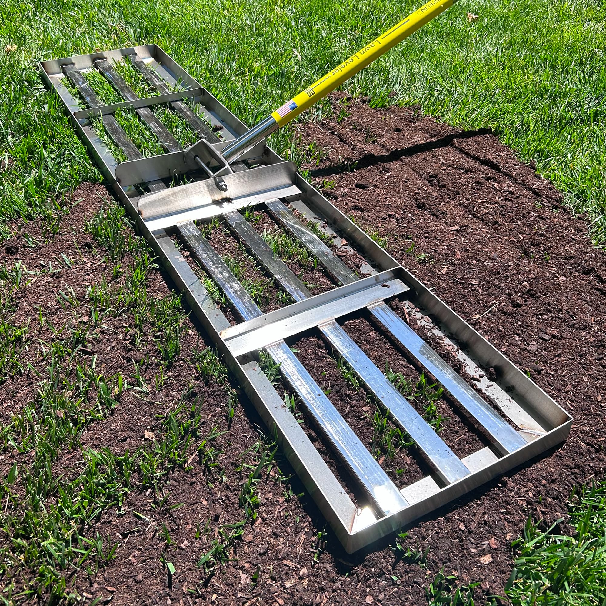 Rocklin Lawn Leveling Rake | Levelon Tool | Easily Levels Dirt and Soil Surfaces | 48" x 10" Ground Plate | 78" Extra Long Handle | Stainless Steel