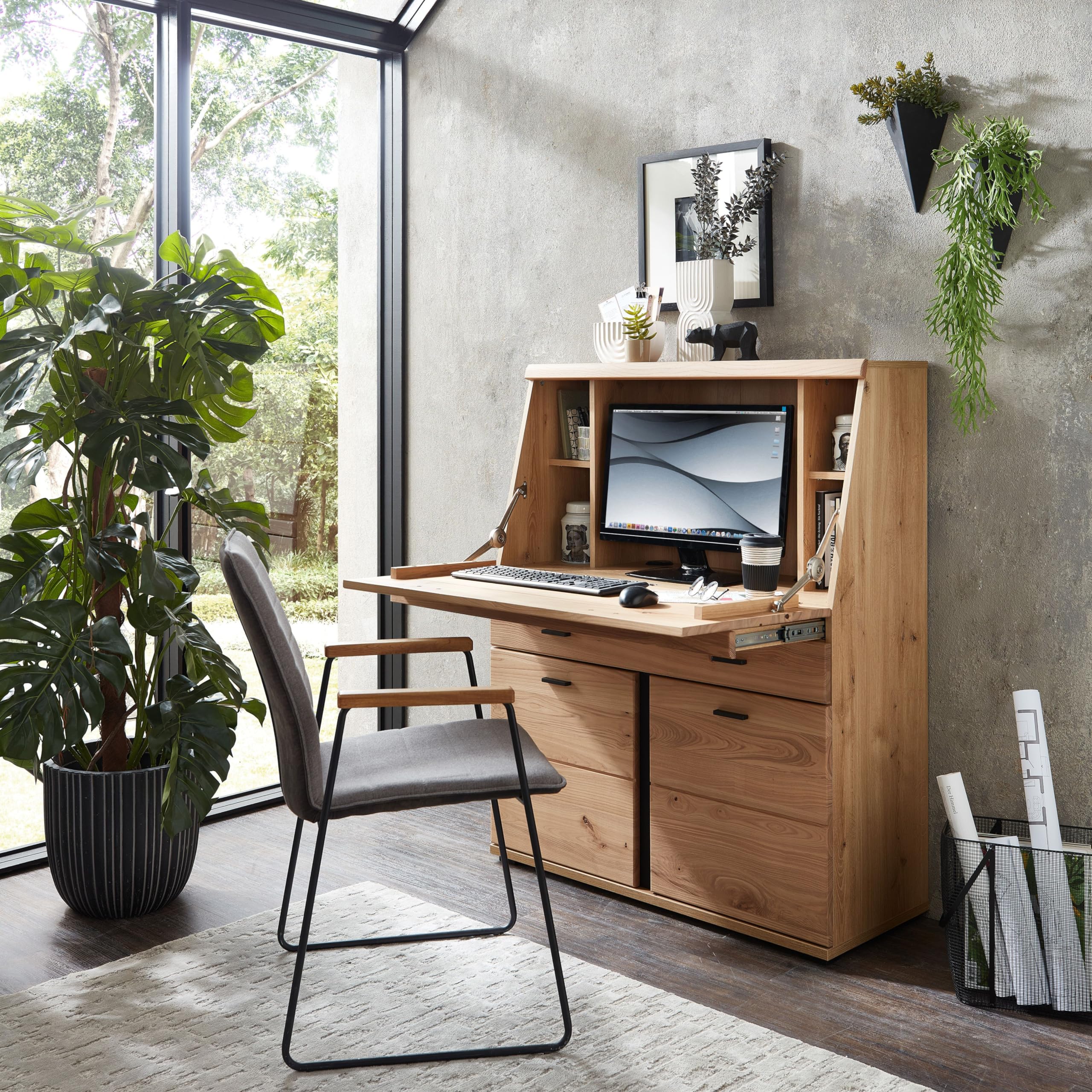 Sekretär Schreibtisch Kommode in Old Artisan Oak 98 x 124 x 38 cm (B/H/T)