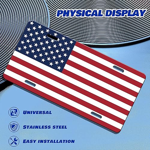 Miniatura 3 de Placa de matrícula clásica de la bandera estadounidense, color rojo, azul, blanco, placa de matrícula de bandera de Estados Unidos, divertida placa