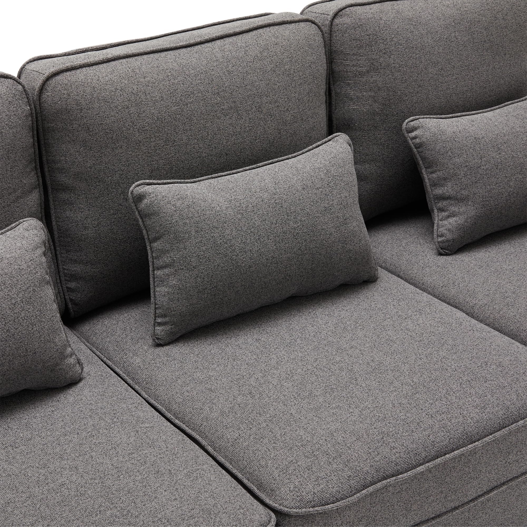 Soweiz Sofá moderno de 4 plazas de tela de lino, sofá de cuatro plazas con bolsillos para reposabrazos y 4 almohadas, estilo simple, adecuado para salón, apartamento, oficina, 3 opciones de color