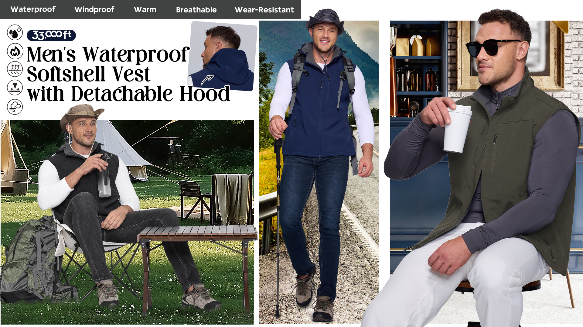 Amazon.com: 33,000ft Men's Lightweight Softshell Vest Hooded