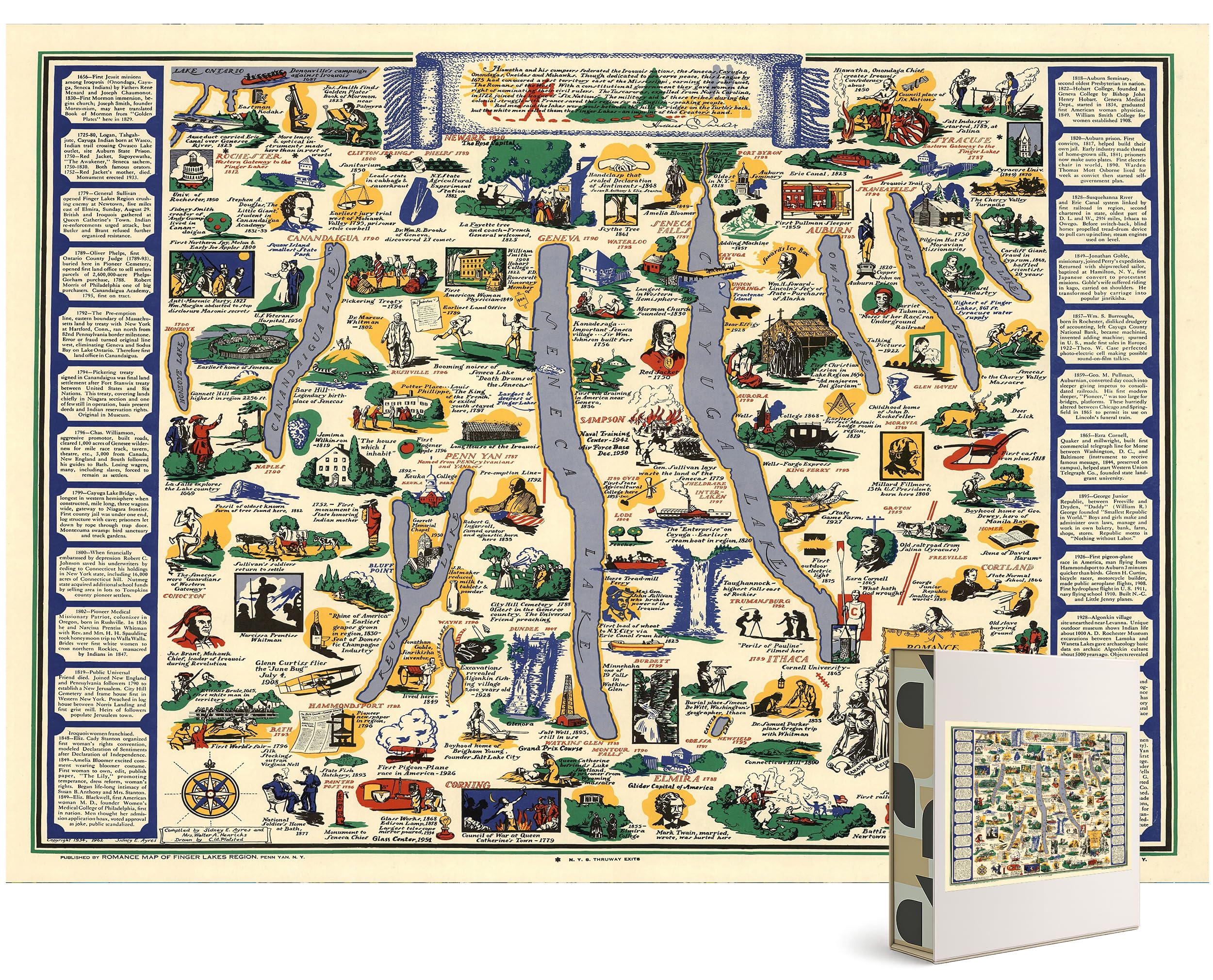 Puzzle adulte de 1000 pièces | 1962 | Région des Lakes de Finger Lakes de New York | Fait main | Jeu de puzzle