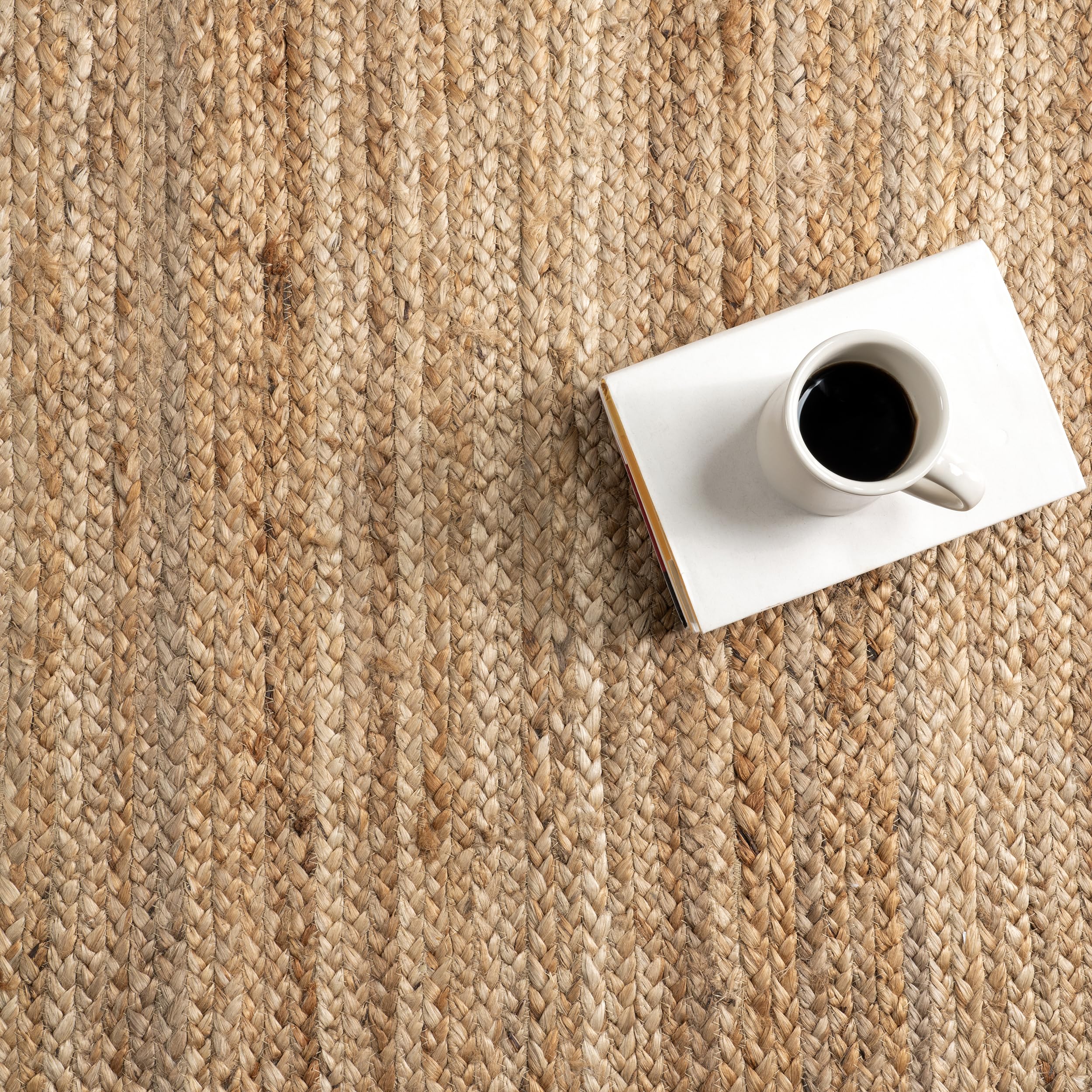Nuloom Tappeto in Iuta Rigo Intrecciato a Mano, Juta, Naturale, 120 cm Round