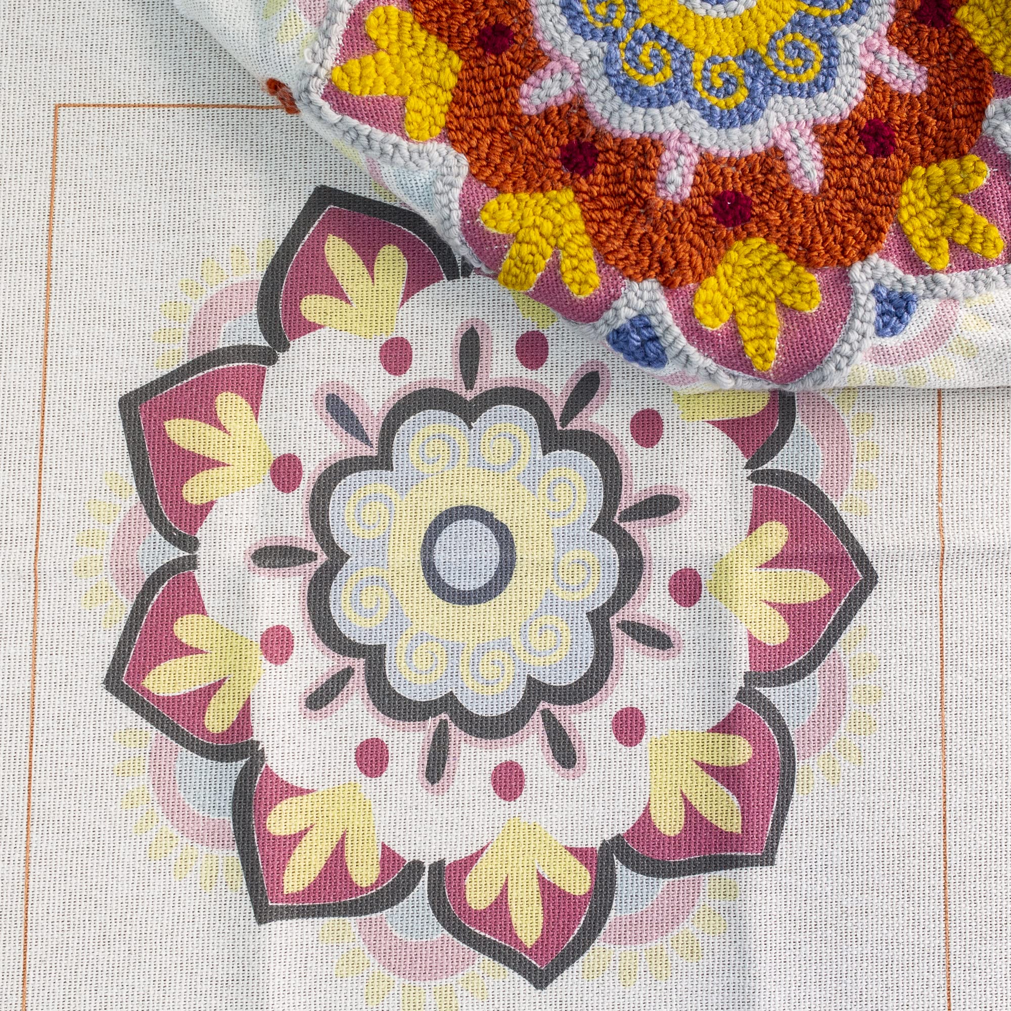 Tessuto Punch Needle | Ideale per ricamo creativo con ago magico, 48 x 48 cm, con disegno stampato 35 x 35 cm, 100% cotone, delicato (Mandala)