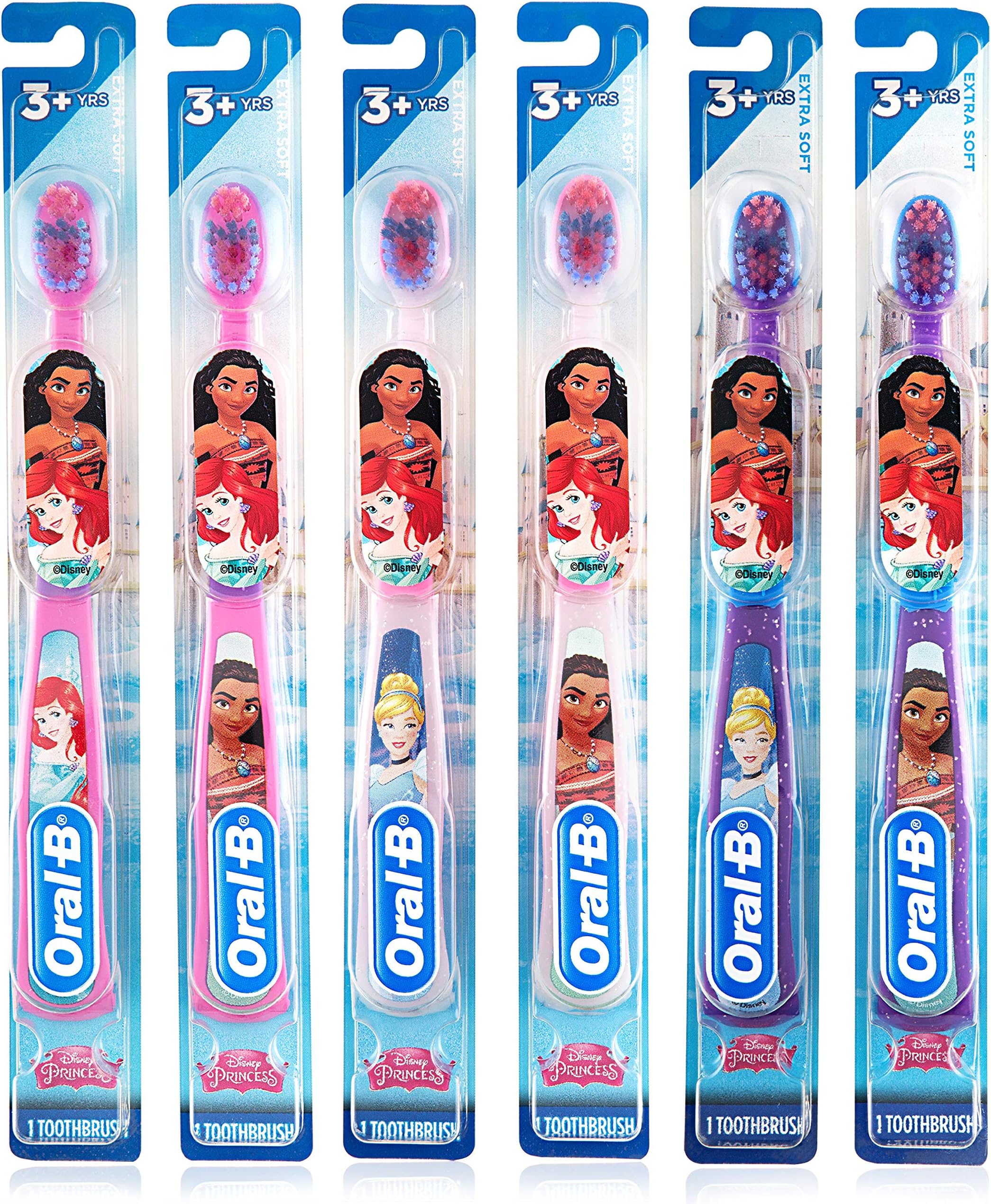 New Princess Toothbrush for Little Girls, Children 3+, Extra Soft, Characters Vary - Pack of 6 (Characters Vary)
