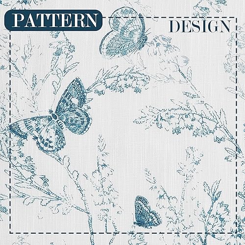 Miniatura 3 de Jubilantex - Cortinas semitransparentes con hojas de mariposa, cortinas de 95 pulgadas de largo para dormitorio de niños, estampado azul sobre