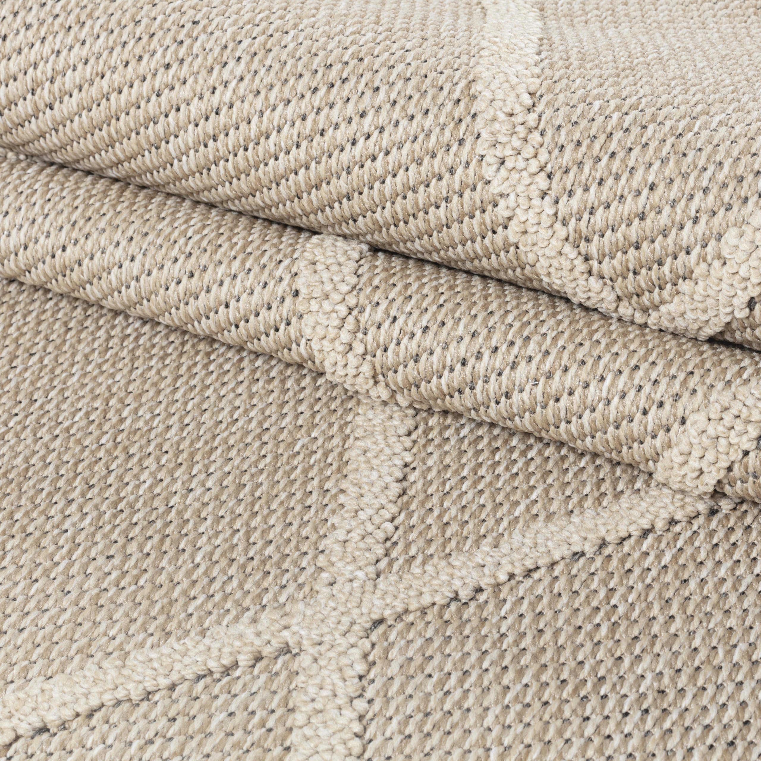 Tapis à Poils Courts Motif Géométrique Plat Pratique Lavable Beige 160x230 cm Couloir Entrée Antidérapant | Cortina