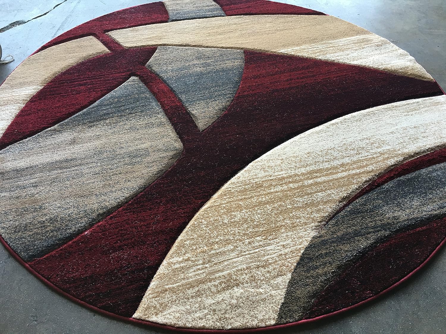 Sculpture Modern Round Contemporary Area Rug Red Burgundy Design 248 (5 Feet 6 Inch X 5 Feet 6 Inch)