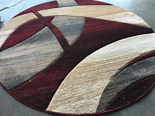 Miniatura 5 de Sculpture Alfombra redonda moderna contemporánea, diseño rojo burdeos, 248 (5 pies 6 pulgadas x 5 pies 6 pulgadas)