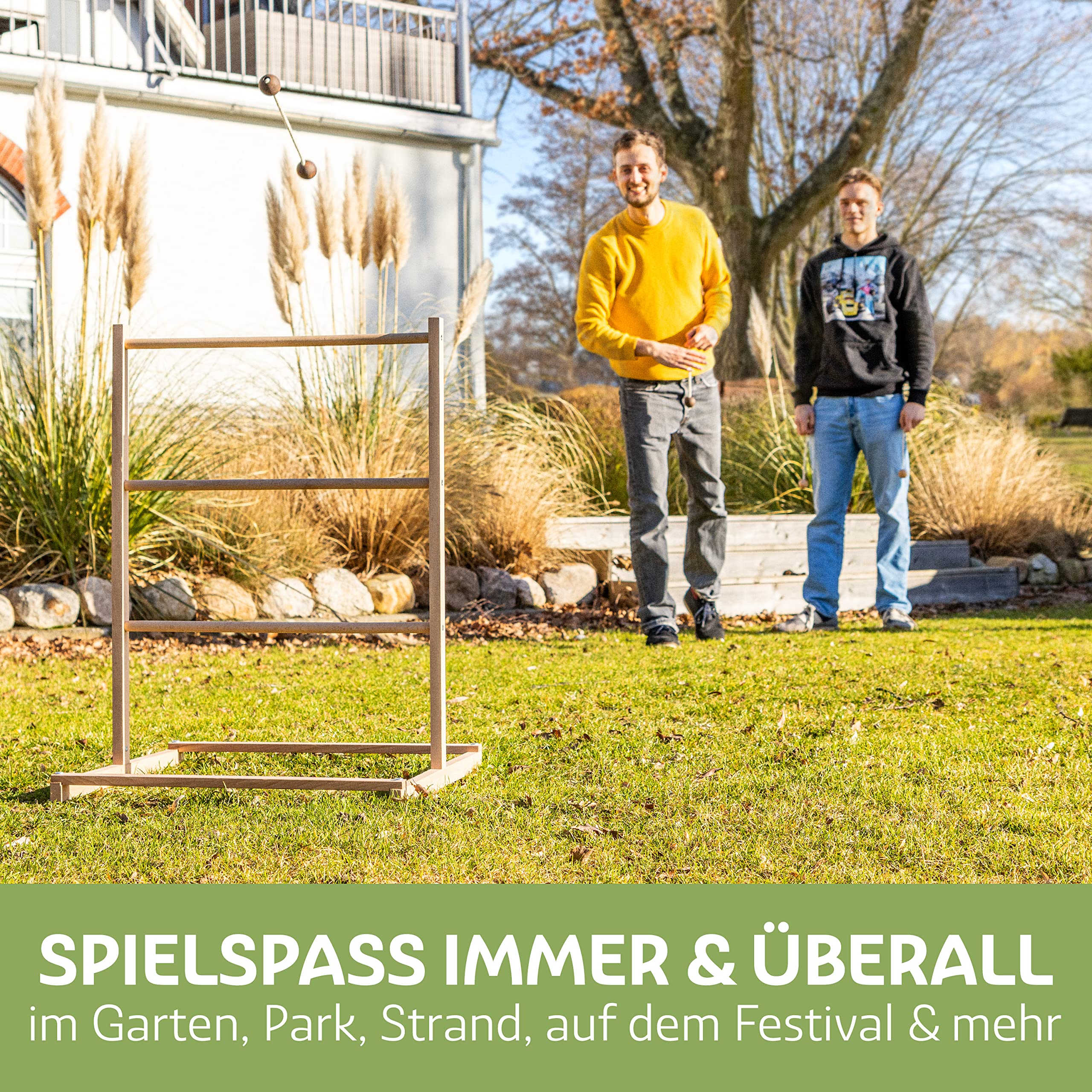 LISA & MAX Leitergolf Outdoor aus FSC® zertifiziertem Holz - Test SEHR GUT - Robustes & Natürliches Leiterspiel mit 6X Leitergolf Bällen - Outdoor Wurfspiel - Made in EU