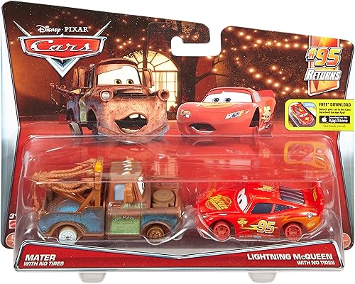 Mate y "El Rayo" McQueen de DisneyPixar Cars, sin neumáticos, 2 autos por paquete