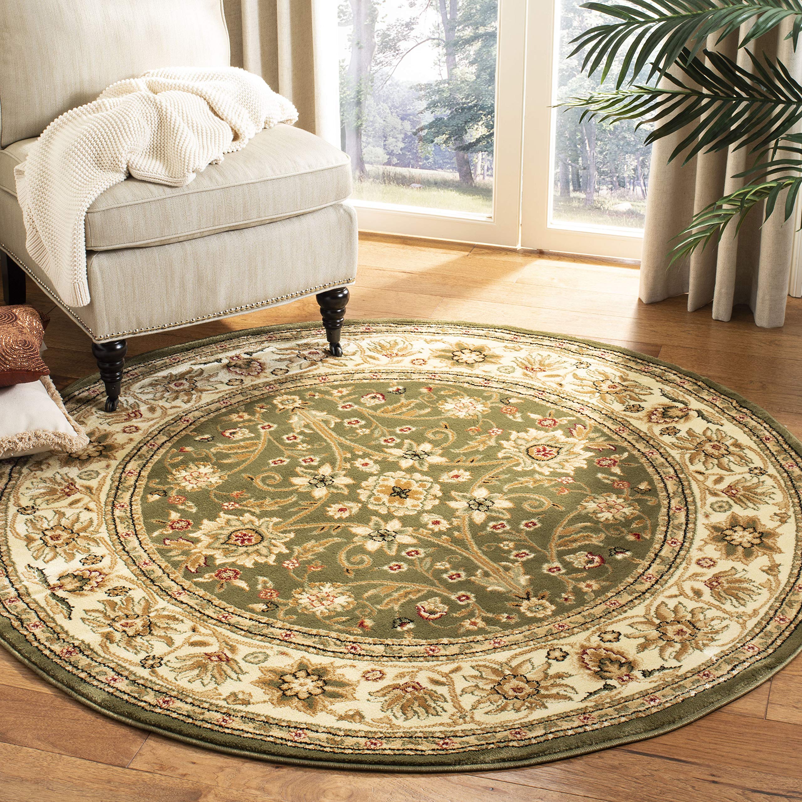 SAFAVIEH Lyndhurst Collection 3'3" Round Sage / Ivory LNH212C Traditional Oriental Non-Shedding Dining Room Entryway Foyer Living Room Bedroom Area