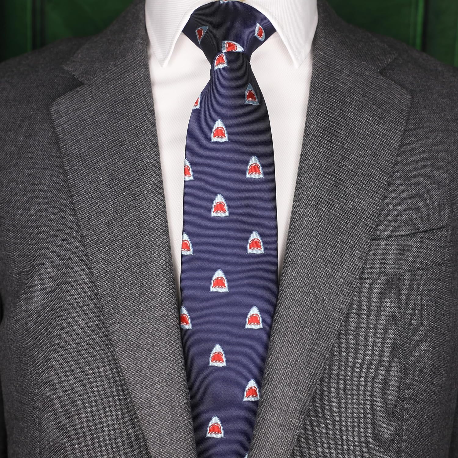 Animal Shark Red Mouth Navy Necktie With Box Shark Mouth Tie - Image 3