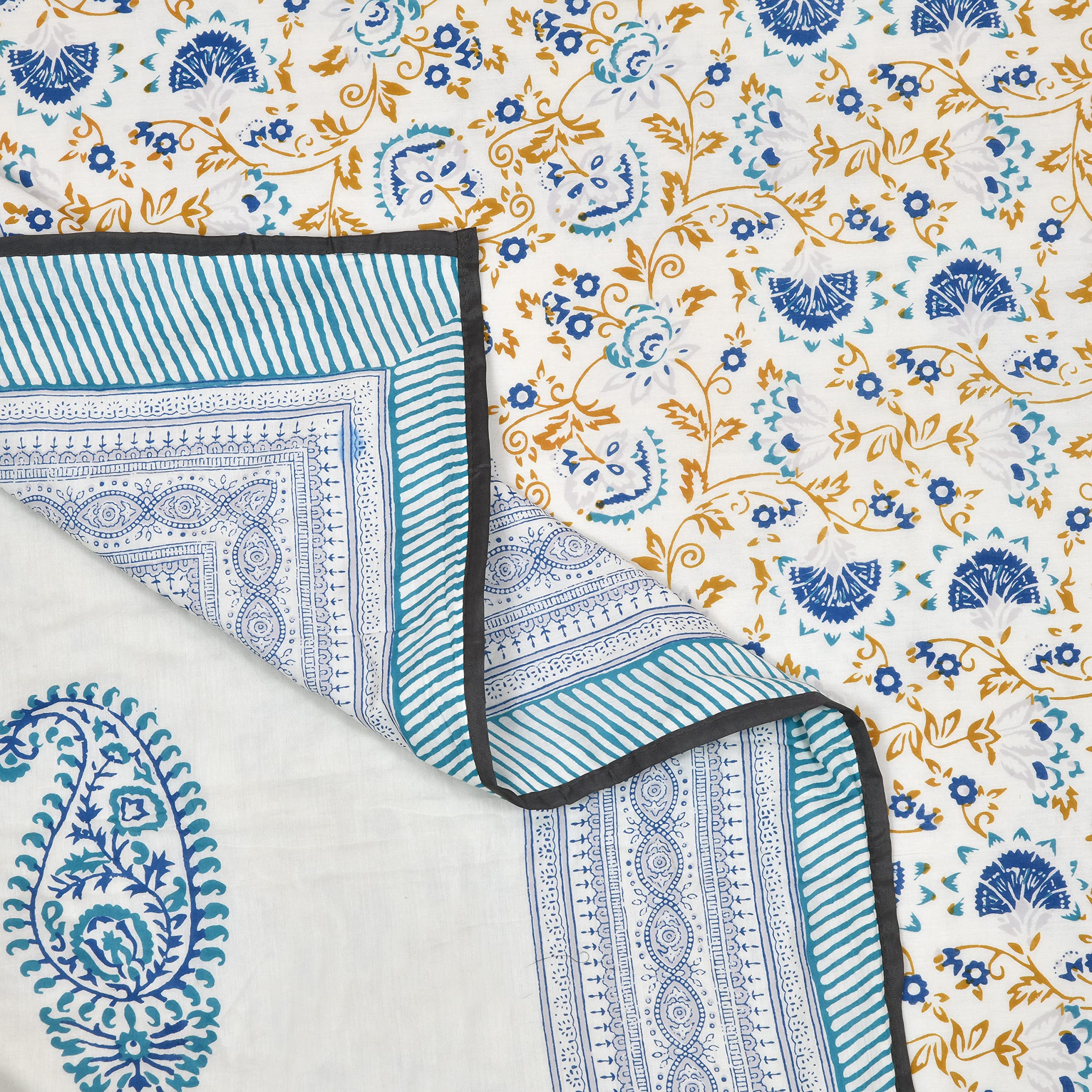 BLOCKS OF INDIA Hand Block Printed Cotton Single Size Reversible Malmal Dohar for Summer (Blue Jaal) 3