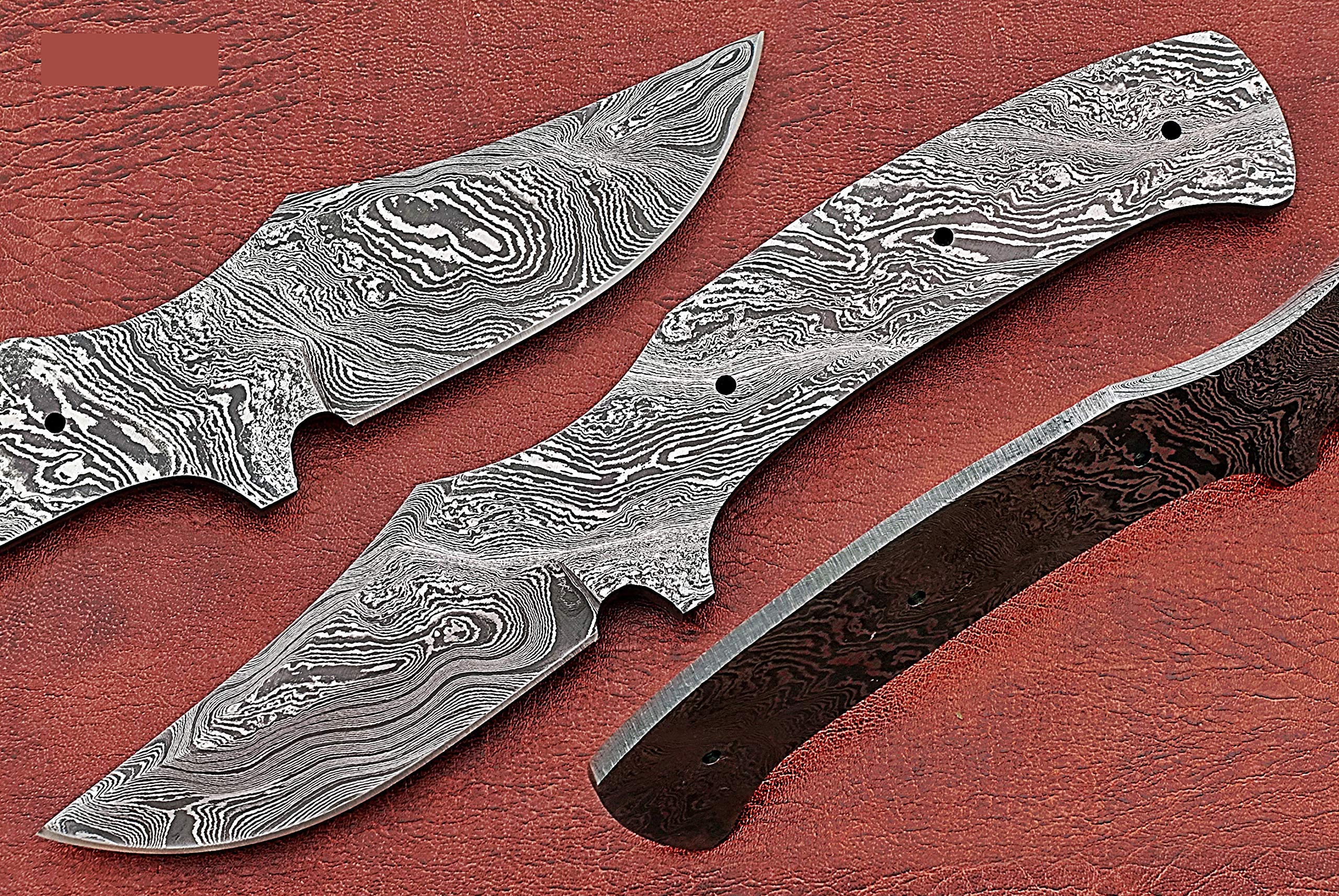 Trailing Point Damascus Steel Blade, Hand Forged Skinning Knife, Twist Pattern (8 Inch)