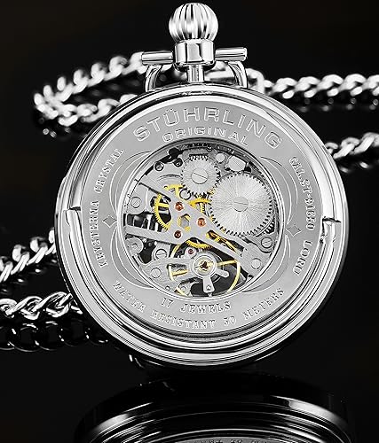 Miniatura 8 de Stuhrling Original Reloj de bolsillo mecánico vintage para hombre reloj de bolsillo de acero inoxidable con cadena analógica reloj mecánico de